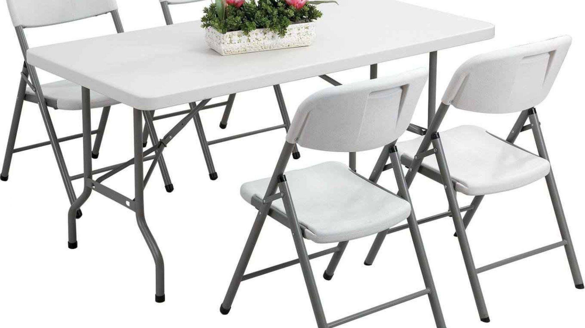 Białe, plastikowe meble ogrodowe na aluminiowej konstrukcji. Feel the Home.