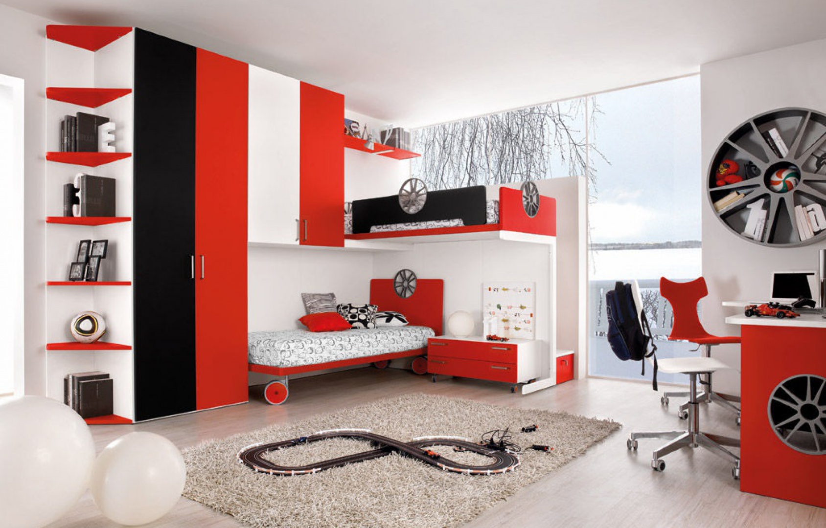 Бело красная комната для подростка