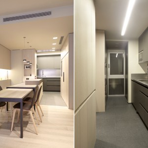 Stół kuchenny można rozłożyć, powiększając go o dodatkową przestrzeń np. do podejmowania gości. Projekt: Coblonal Arquitectura. Fot. Coblonal Arquitectura.