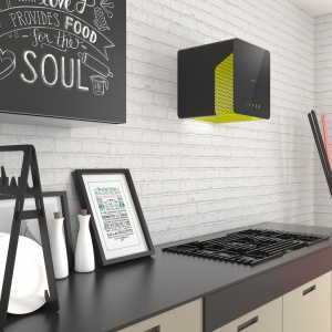 Okap Cube Neon ma nowoczesną formę i dwukolorową obudowę. Fot. Ciarko Design