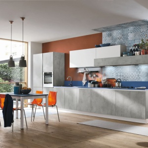 Fronty kuchenne mają ciekawą fakturę niczym beton i adekwatny kolor. Fot. Stosa Cucine, kuchnia Diagonal