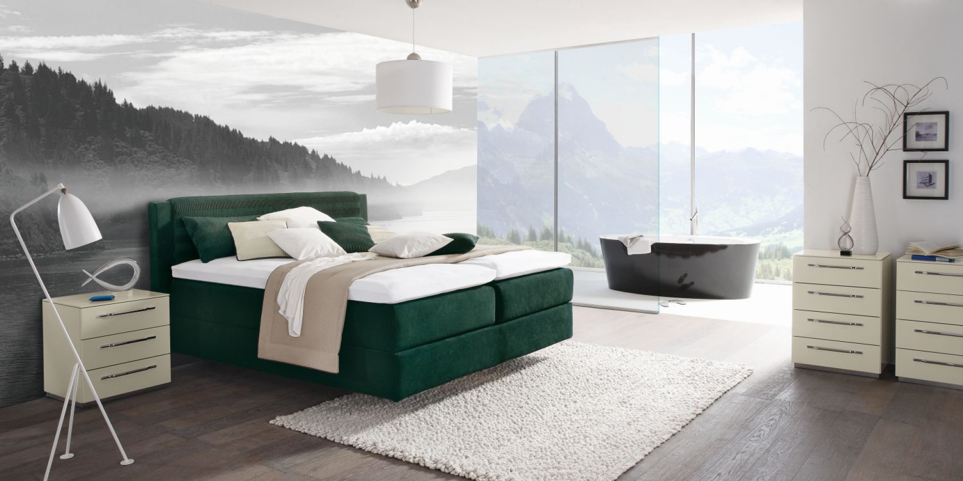 Pochodzące z nowej kolekcji Design Collection tapicerowane łóżko ma piękny, soczyście zielony kolor. Fot. Huelsta 