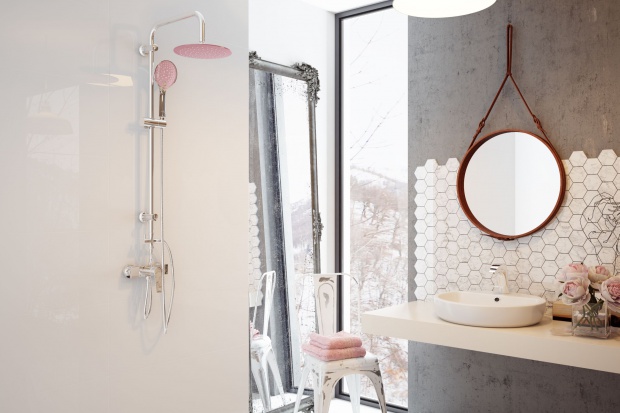 Modna łazienka –  prysznic z kolorowym akcentem