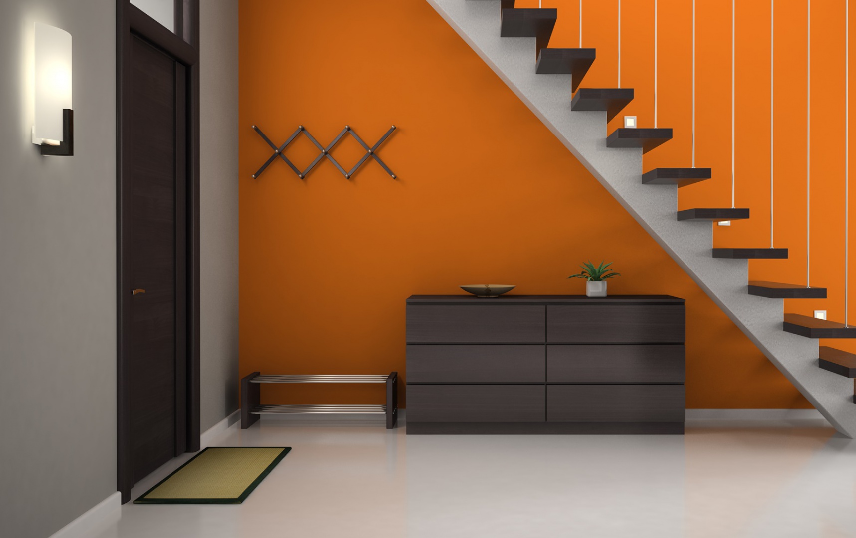 Оранжевая лестница в интерьере