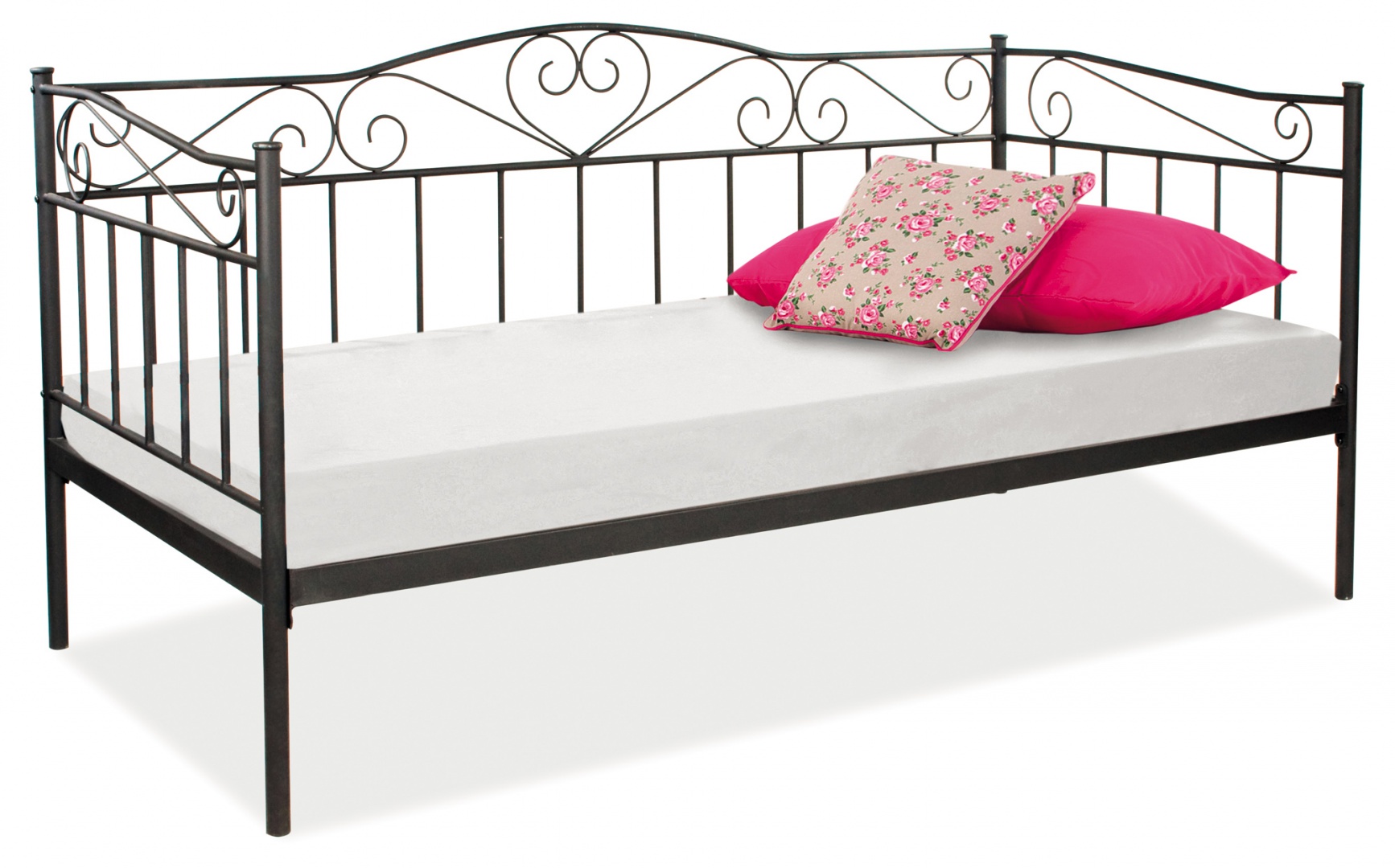 Jednoosobowe, metalowe łóżko BIRMA ma zdobioną ramę. Dostępne w kolorze białym i czarnym. 467 zł. Fot. Signal