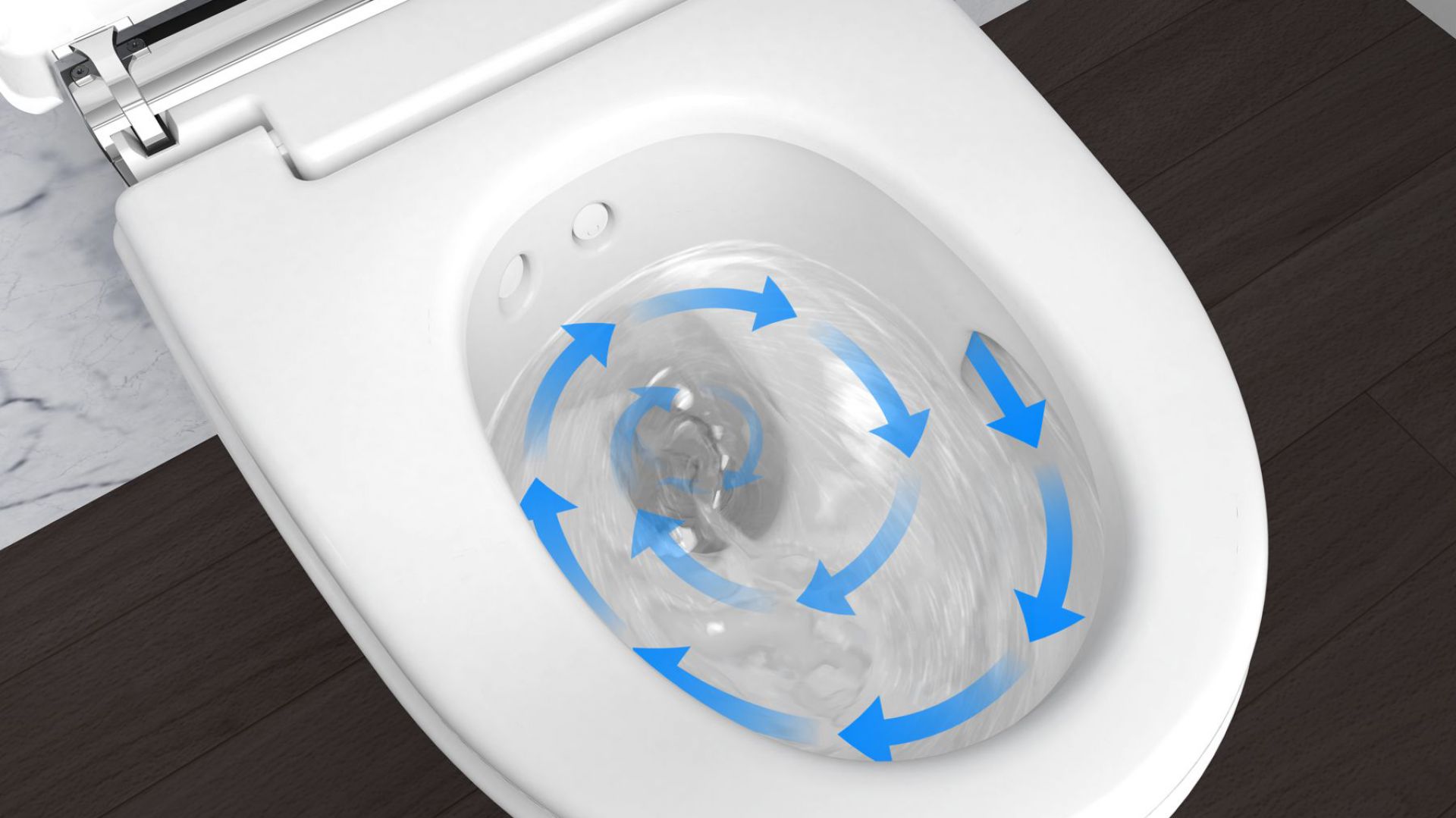 Technologia TurboFlush: asymetryczne wnętrze bezkołnierzowej ceramicznej miski sprawia, że toaleta spłukiwana jest bardzo dokładnie, a równocześnie wyjątkowo cicho. Fot. Geberit