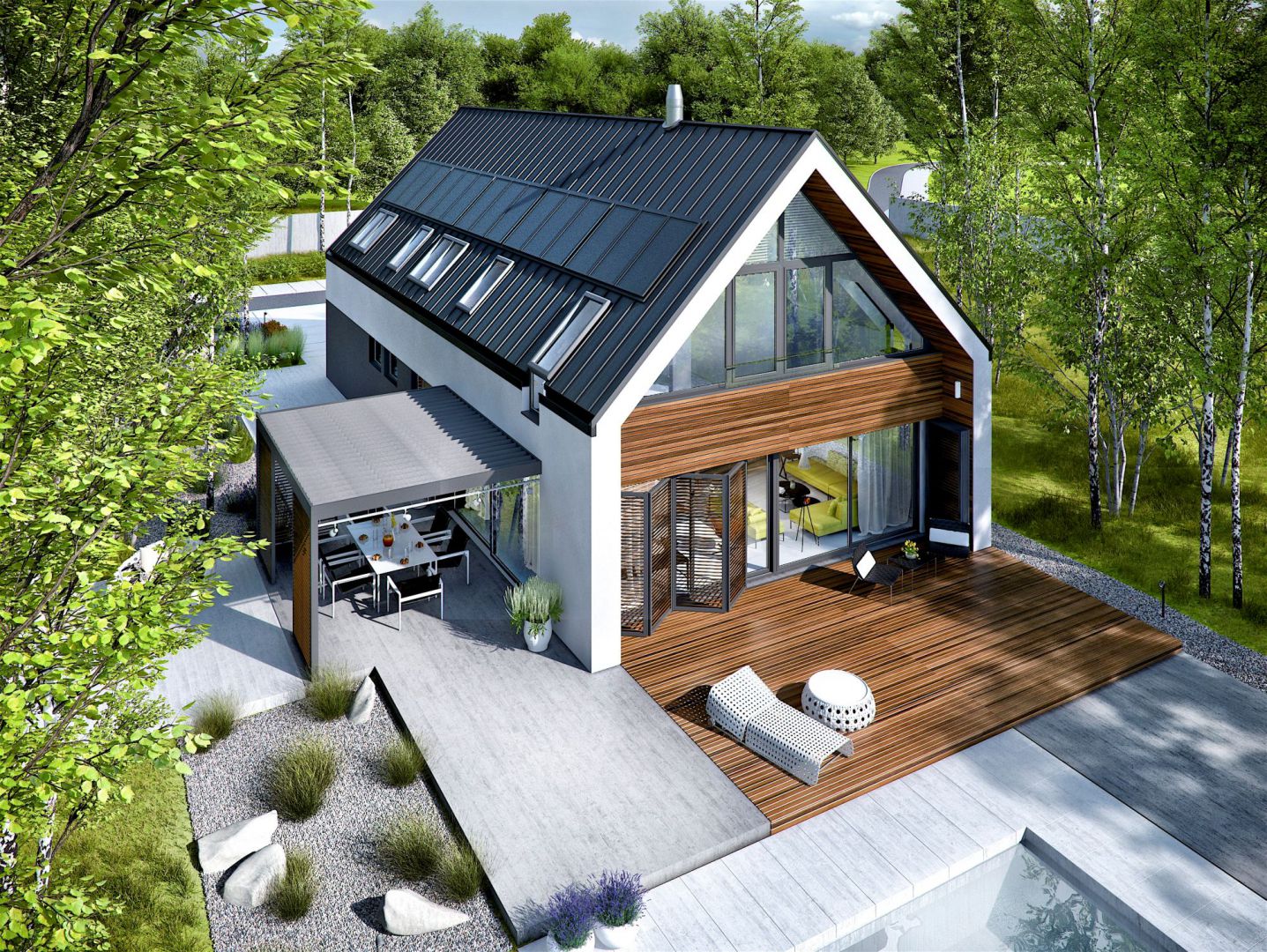 174-metrowy dom jest prosty i jednocześnie niebanalny, nowoczesny, a przy tym bardzo przytulny i funkcjonalny. Dom EX 19 G2 Energo Plus. Projekt: Artur Wójciak. Fot. Pracownia Projektowa Archipelag