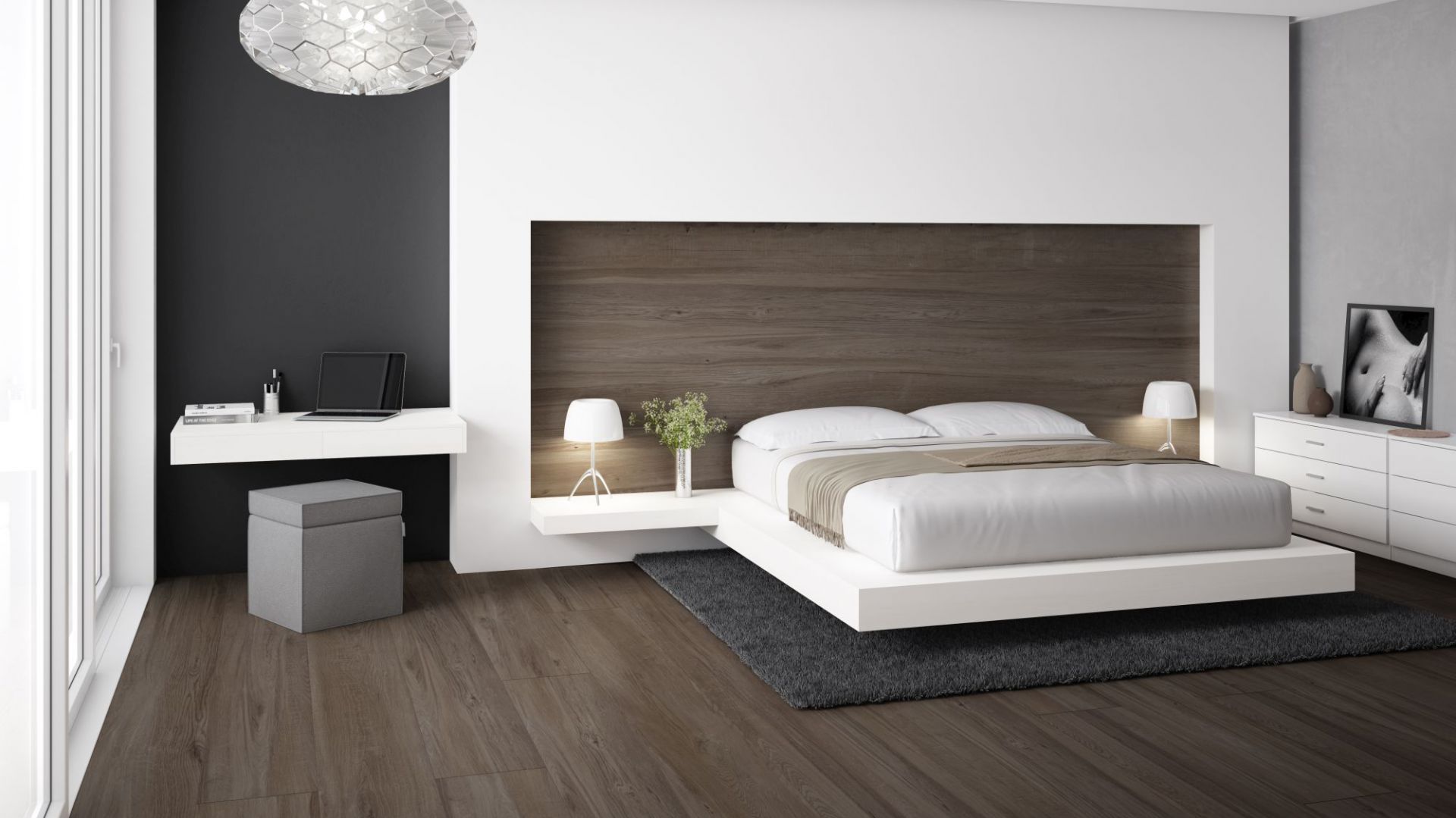 Płytki w sypialni, kolekcja Slabs Junoon brown. Fot. Apavisa
