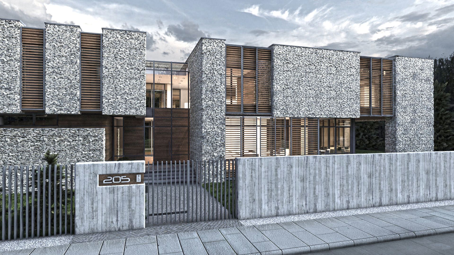 Kamienny dom w otulinie Puszczy Kampinoskiej - widok od frontu. Projekt: Inter Arch Architekci