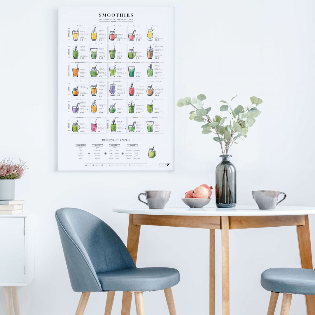 Limitowany plakat infograficzny Smoothies z przepisami na koktajle. Fot. Follygraph