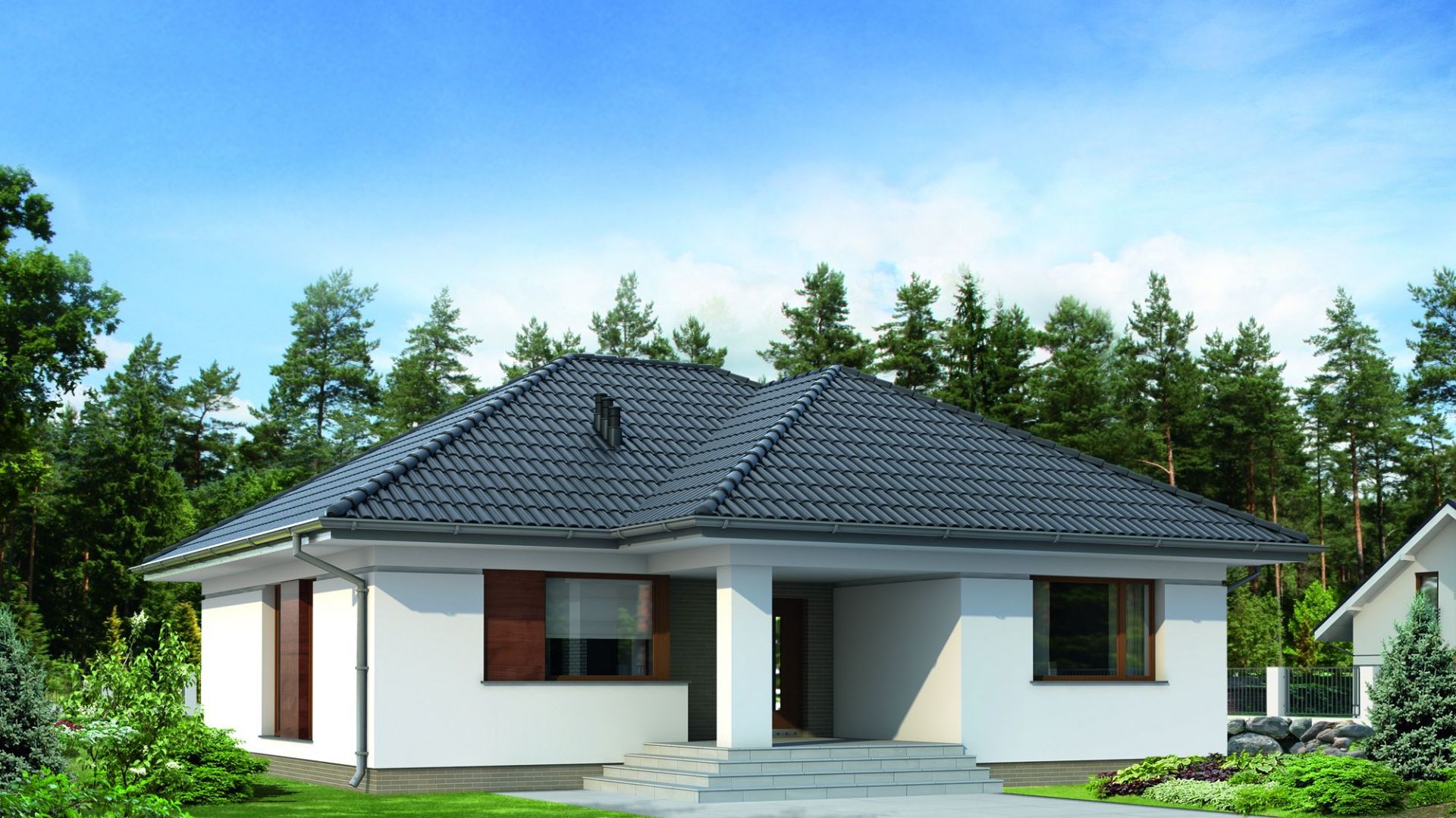 Jednorodzinny budynek mieszkalny, parterowy, niepodpiwniczony, przeznaczony dla 3-4-osobowej rodziny. Dom Umbra. Projekt: arch. Maciej Matłowski. Fot. Domy w Stylu