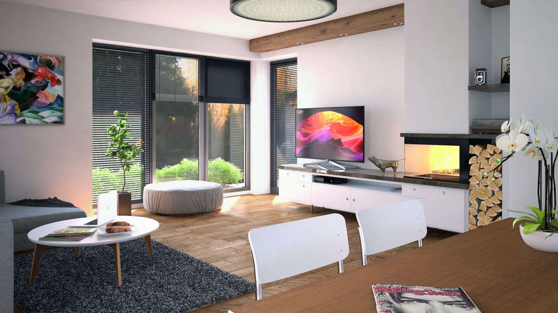 W części dziennej zaprojektowano salon z jadalnią oraz kuchnię ze spiżarnią. W części nocnej umieszczono dwie sypialnie oraz łazienkę. Dom Umbra. Projekt: arch. Maciej Matłowski. Fot. Domy w Stylu