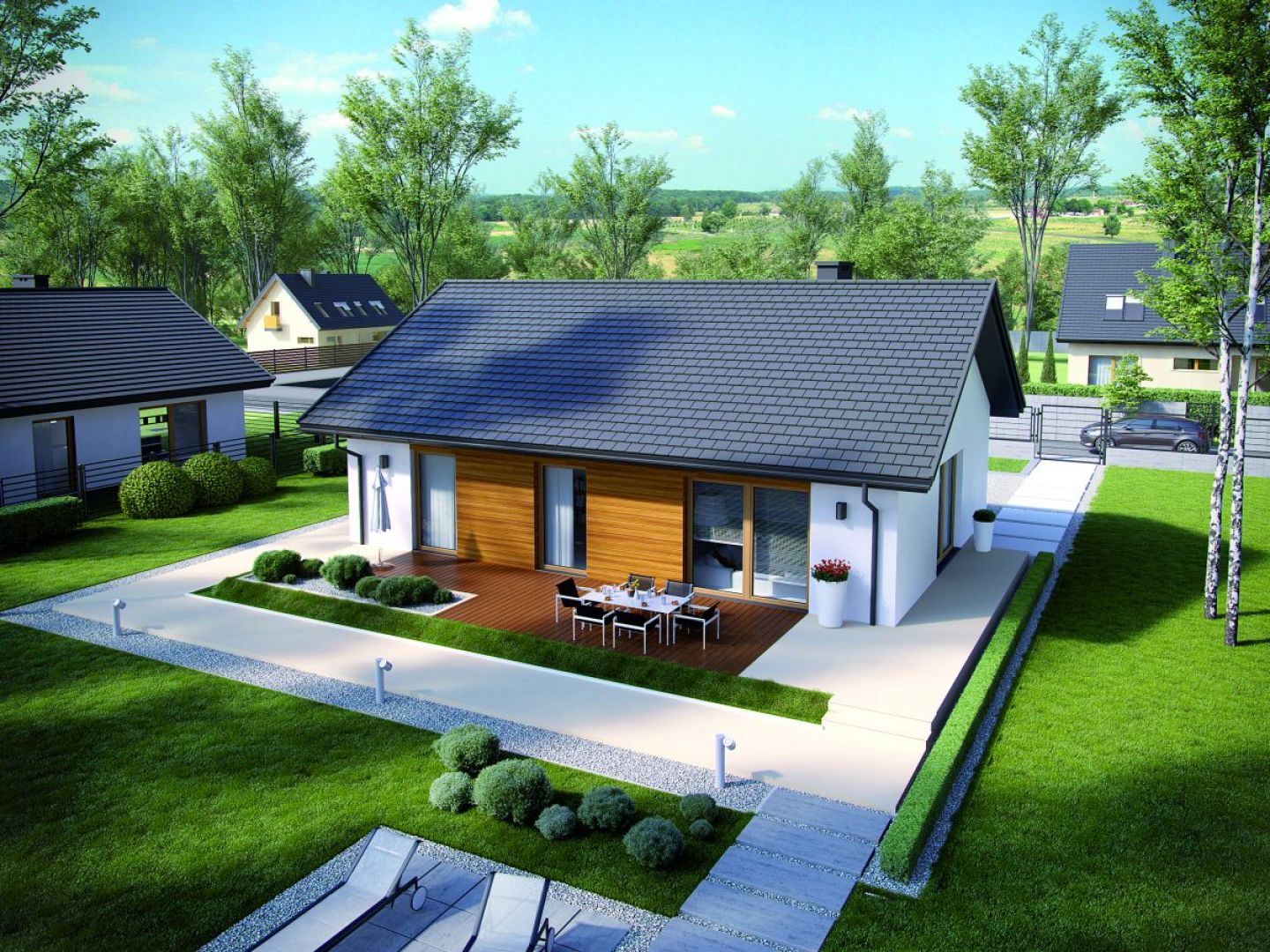 Prosta bryła budynku oraz ograniczenie detali architektonicznych sprzyjają energooszczędności i ograniczeniu strat ciepła. Dom Kornel V Energo. Projekt: arch. Artur Wójciak. Fot. Pracownia Projektowa Archipelag