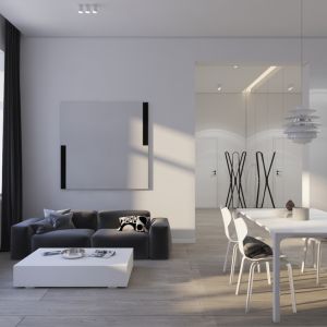 Nowoczesne wnętrze zaprojektowane w bieli i czerni. Projekt: Kosakowski Studio