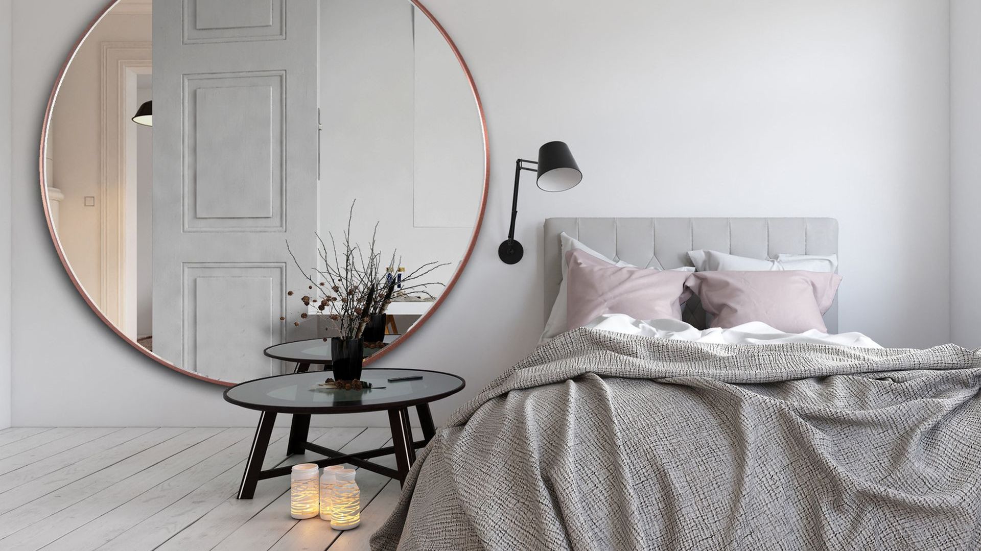 NAGRODA GŁÓWNA: Scandi Slim - duże, okrągłe lustro w cienkiej ramce/GieraDesign. Kategoria: Przestrzeń Sypialni i Garderoby
