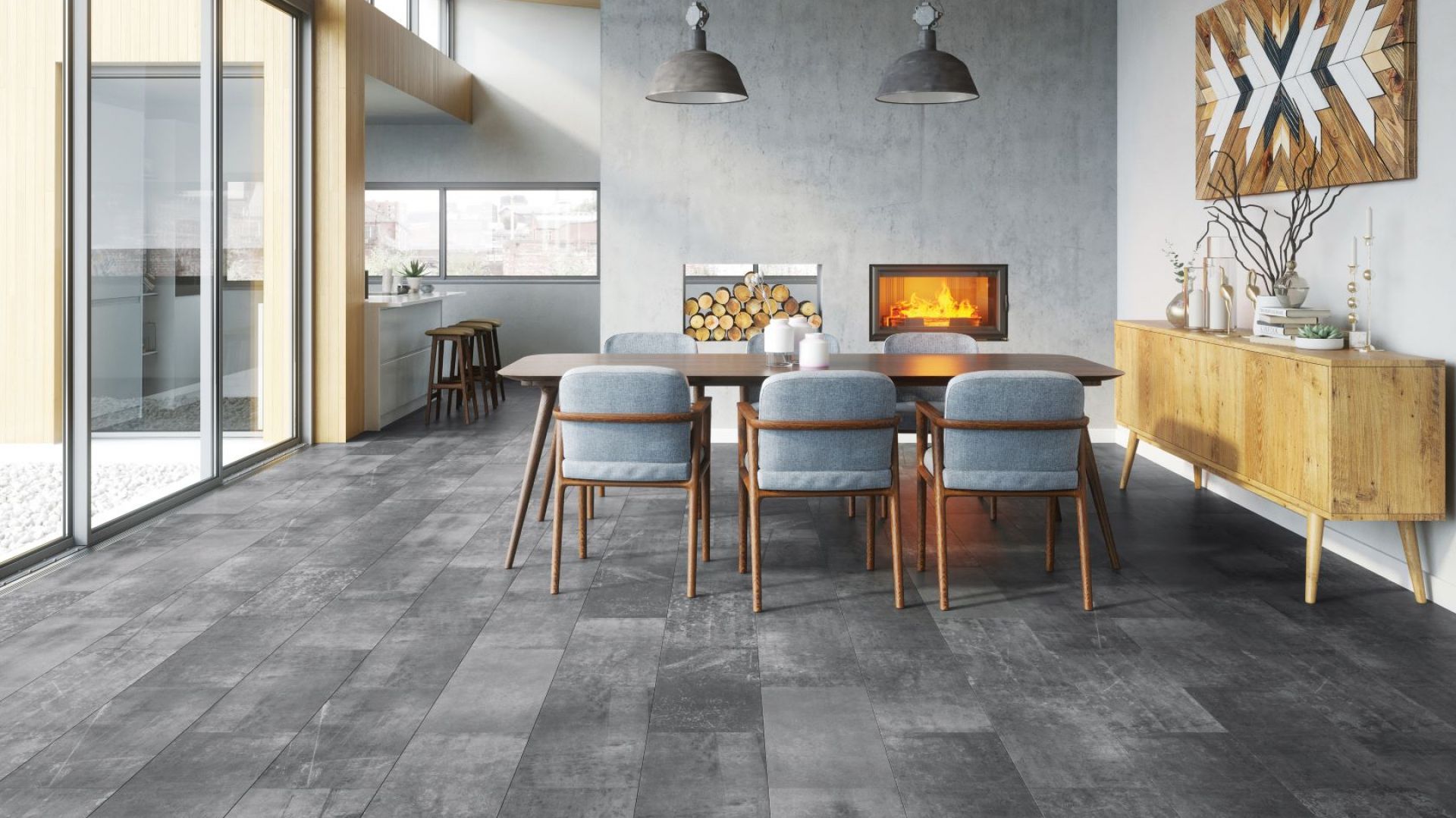 Modne aranżacje w neutralnych barwach: podłogi Visiogrande Infinity graphite. Fot. RuckZuck