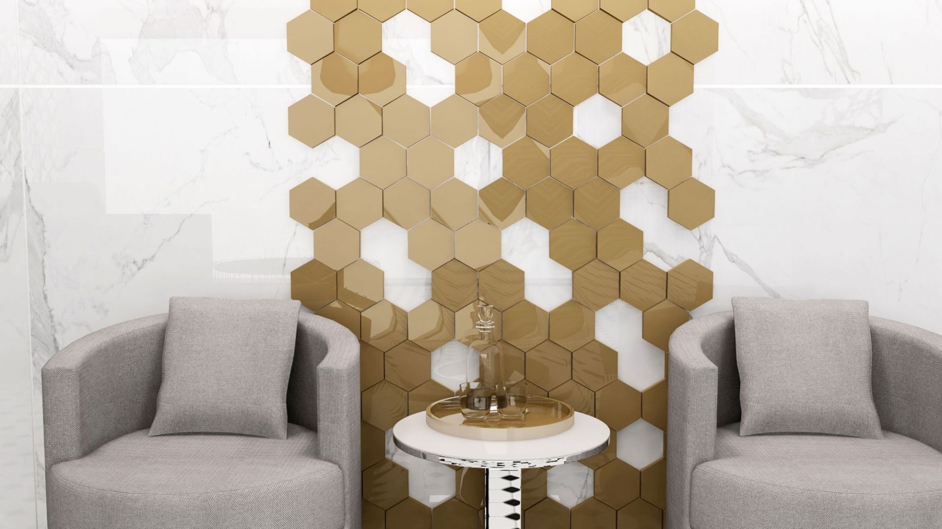 Mosiężne dekoracje uzupełnieniem kamienia naturalnego. Projekt: Krzysztof Żółtowski Unit WorkZ. Fot. Pap Deco