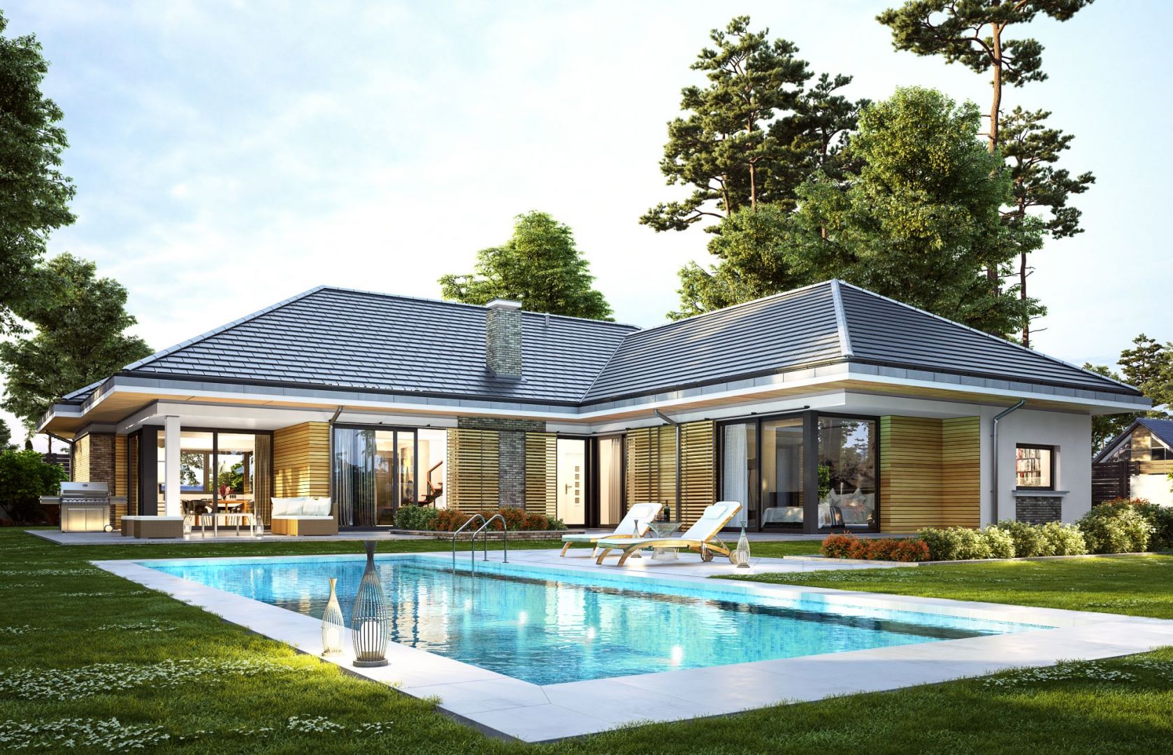 Nowoczesna architektura i ciekawy detal elewacji domu łączy się tutaj z tradycyjną formą budynku. Dom Wyjątkowy 22. Projekt: arach. Michał Gąsiorowski. Fot. MG Projekt