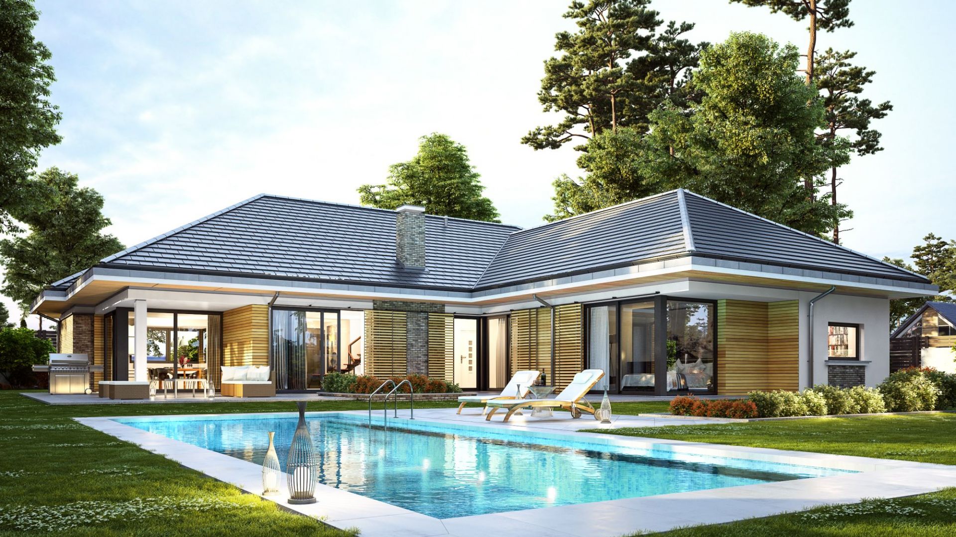 Nowoczesna architektura i ciekawy detal elewacji domu łączy się tutaj z tradycyjną formą budynku. Dom Wyjątkowy 22. Projekt: arach. Michał Gąsiorowski. Fot. MG Projekt