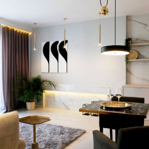 Właścicielka tego dwupokojowego mieszkania ceni sobie dobrej jakości materiały i klasyczne motywy aranżacji wnętrz w nowoczesnej odsłonie. Projekt i zdjęcia: Anna Zbudniewek-Nowicka (Vibo Studio)
