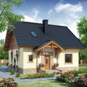 Projekty domów jednorodzinnych z poddaszem użytkowym lub piętrowych mają mniejszą powierzchnię zabudowy niż domy parterowe o identycznym metrażu, są więc częściej wybierane przez inwestorów posiadających mniejsze działki. Projekt: Aspazja 3. Fot. Domena