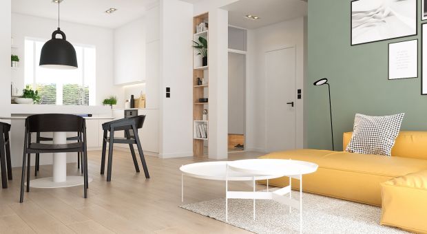 Nowoczesny salon - przytulne wnętrze w pastelowych barwach