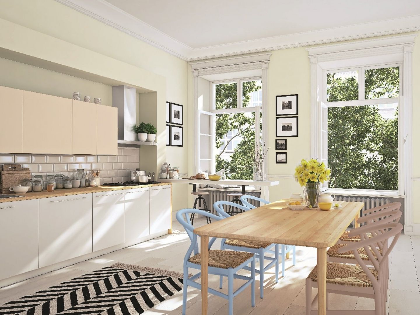 Farba Beckers Designer Kitchen & Bathroom, kolor Linen white, Beckers Designer Universal, kolory Caramel cookie, Aqua, Frappe. Fot. Beckers