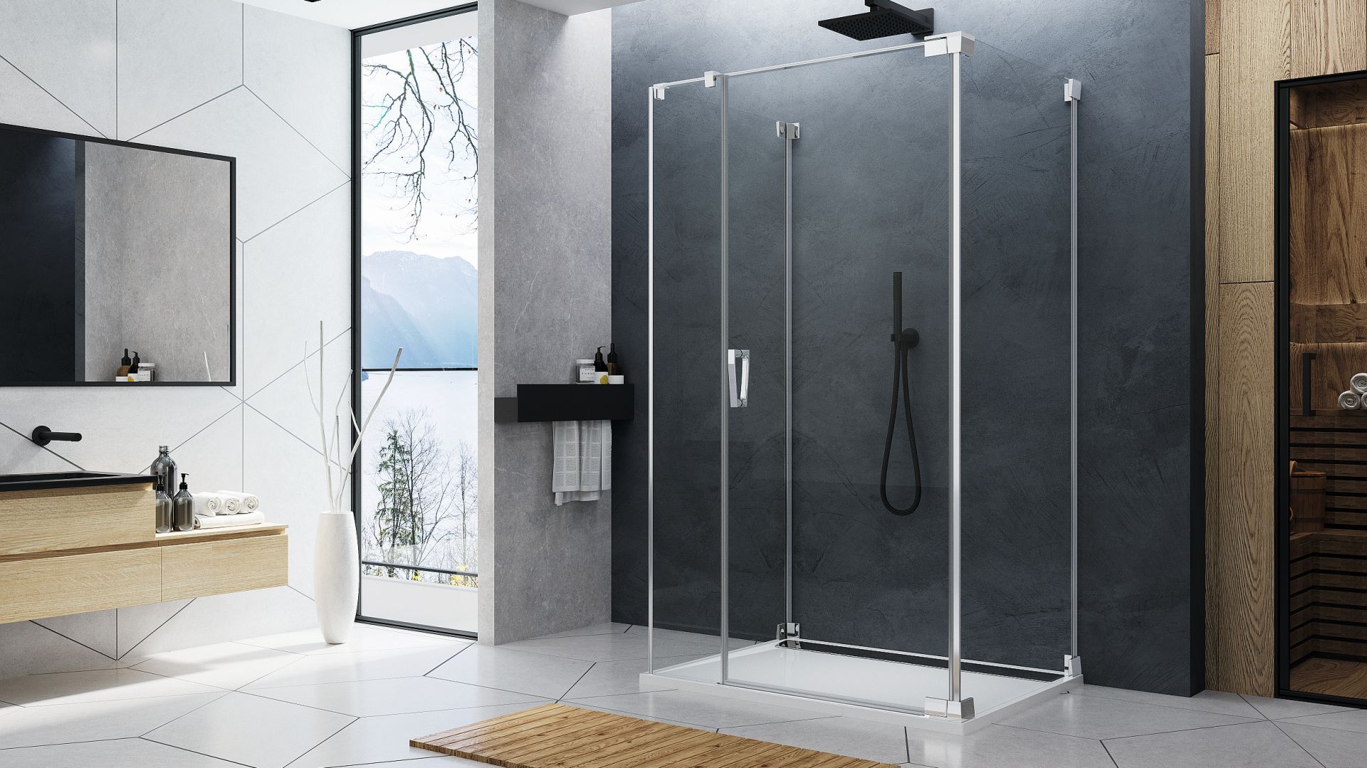 CADURA - nowa linia kabin prysznicowych łącząca w sobie wyszukany design i ergonomię detali, najwyższą jakość materiałów oraz nowe funkcjonalności. Na zdj. model CA31C+CAT2+CAT5 do U-montażu. Fot. SanSwiss