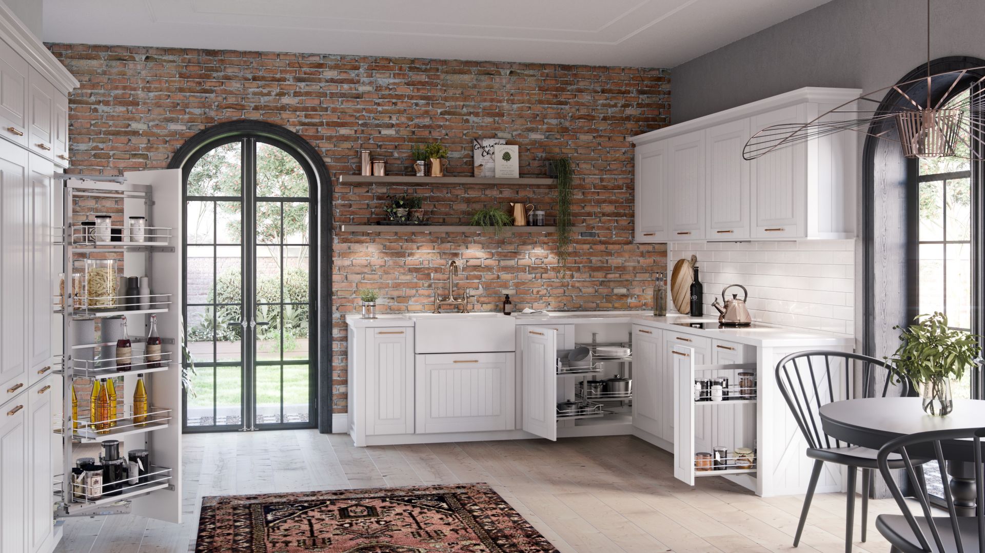 Wysuwne mechanizmy jak Corner Optima, czy Corner Comfort umożliwią wysunięcie całej zawartości szafek i łatwy do nich dostęp. Fot. Rejs