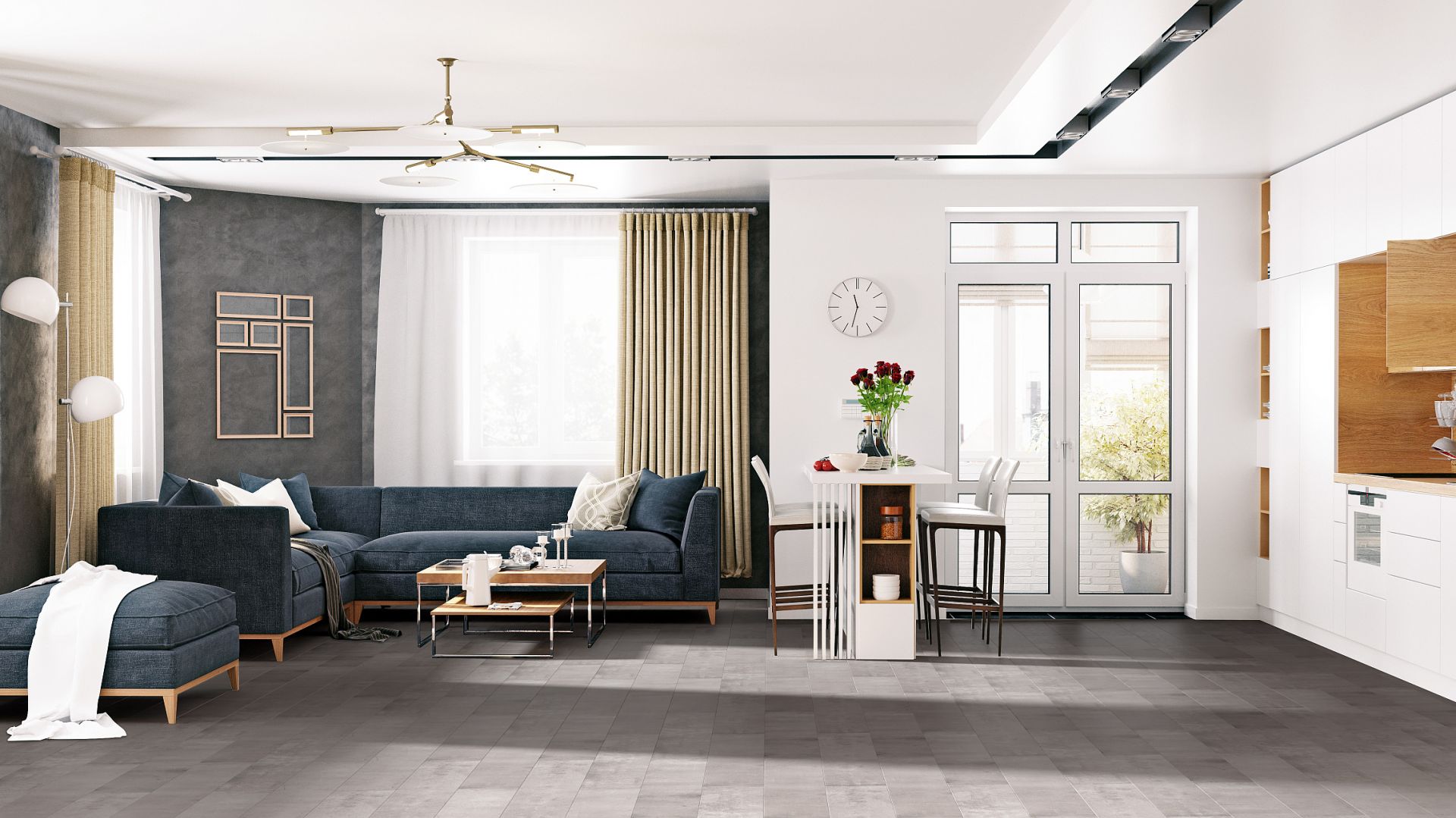 Na podłodze we wnętrzu urządzonym w stylu art déco mogą znaleźć się panele o betonowym dekorze, np. Villa 4V Beton. Fot. RuckZuck