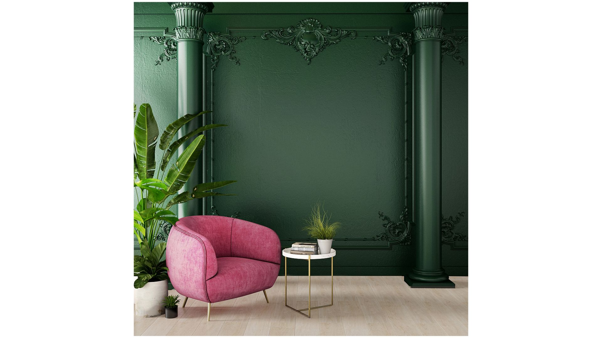 Urządzając wnętrze w stylu art déco warto sięgnąć po szmaragdową zieleń. Na zdjęciu panele podłogowe Authentic 8 Realistic Dąb Jasny. Fot. RuckZuck