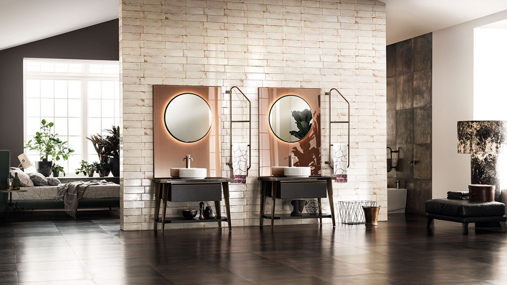 Meble i lustra łazienkowe stworzone dla Diesel Open Workshop od Scavolini. Fot. Scavolini