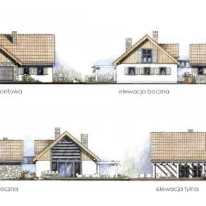 Widoki elewacji. Dom N11 – z sypialnią na antresoli. Projekt: arch. Sylwia Strzelecka. Fot. S&O Projekty Sylwii Strzeleckiej