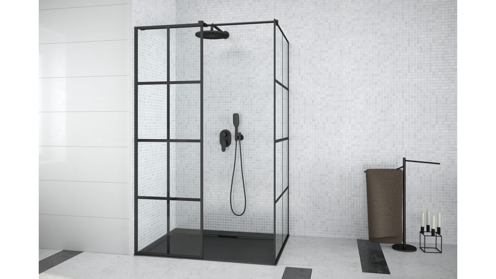 Excea kabina walk in/Besco. Produkt zgłoszony do konkursu Dobry Design 2020.