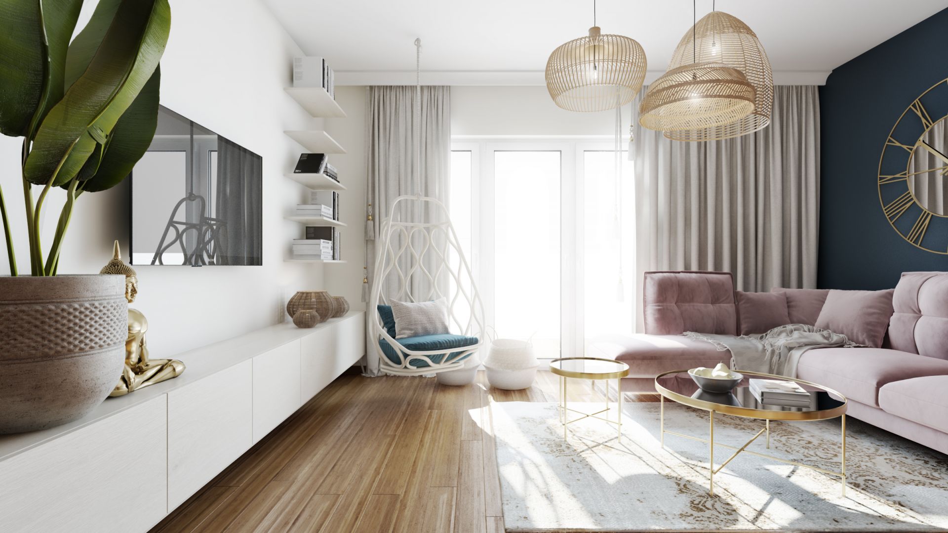 Piękne, przytulne mieszkanie: salon. Projekt: Marta Ogrodowczyk, Marta Piórkowska. Wizualizacja: Elżbieta Paćkowska