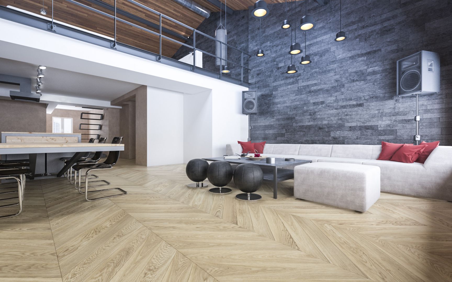FertigDeska Chevron Dąb Color Alabastro/Jawor-Parkiet. Produkt zgłoszony do konkursu Dobry Design 2020.