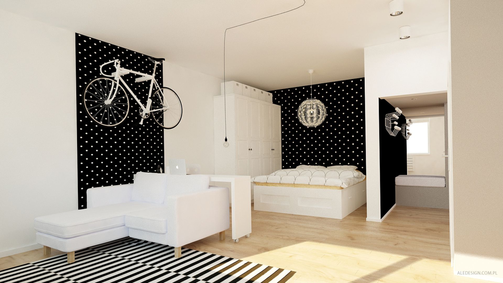 Kawalerka w Katowicach to projekt pracowni ALE design Grzegorza Grzywacza. Fot. aledesign.pl
