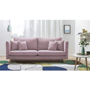 Różowa rozkładana sofa 3-osobowa Bobochic Paris Triplo. Fot. Bonami.pl