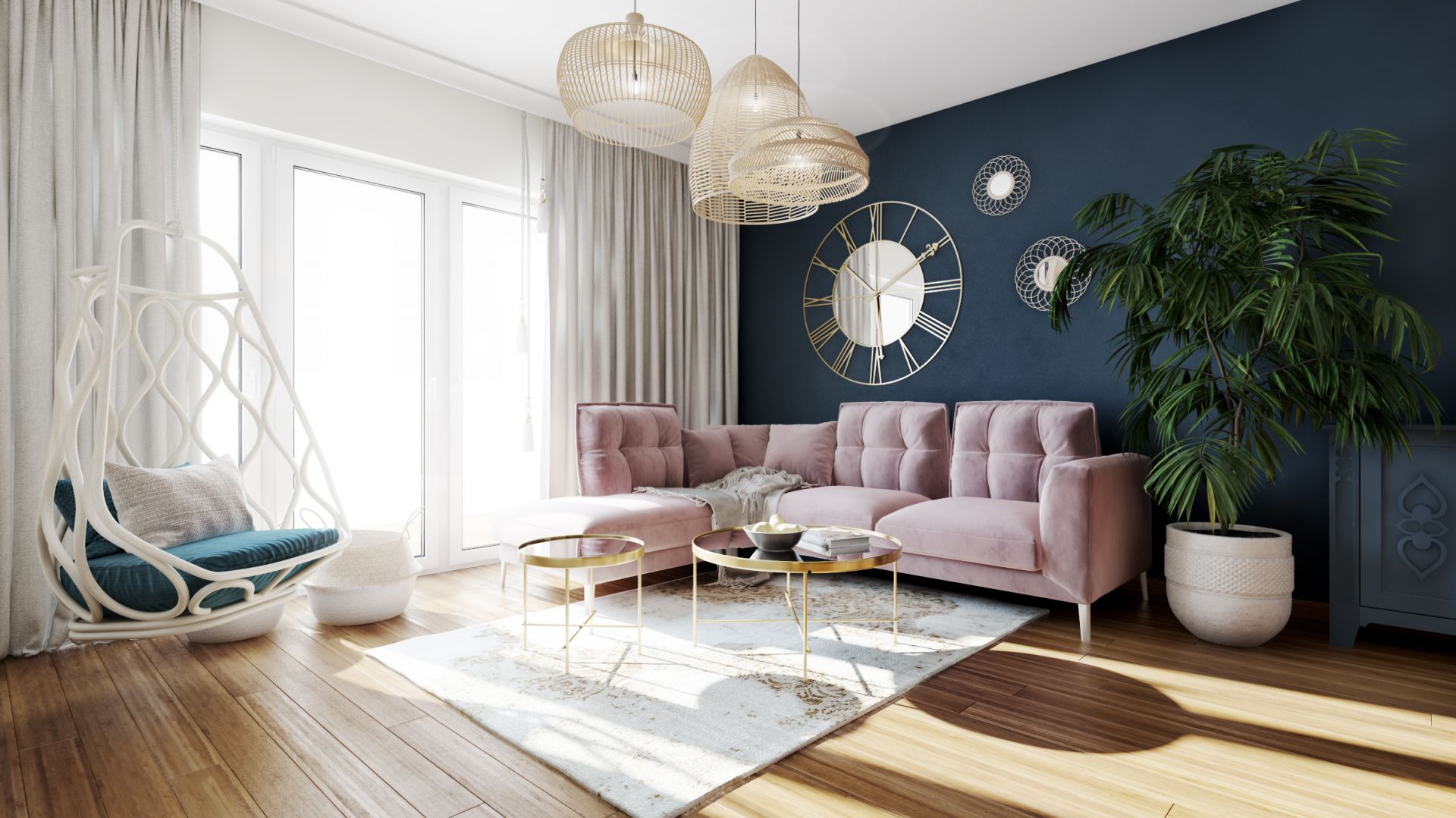 Piękne, przytulne mieszkanie salon. Projekt Marta Ogrodowczyk, Marta Piórkowska. Wizualizacja Elżbieta Paćkowska