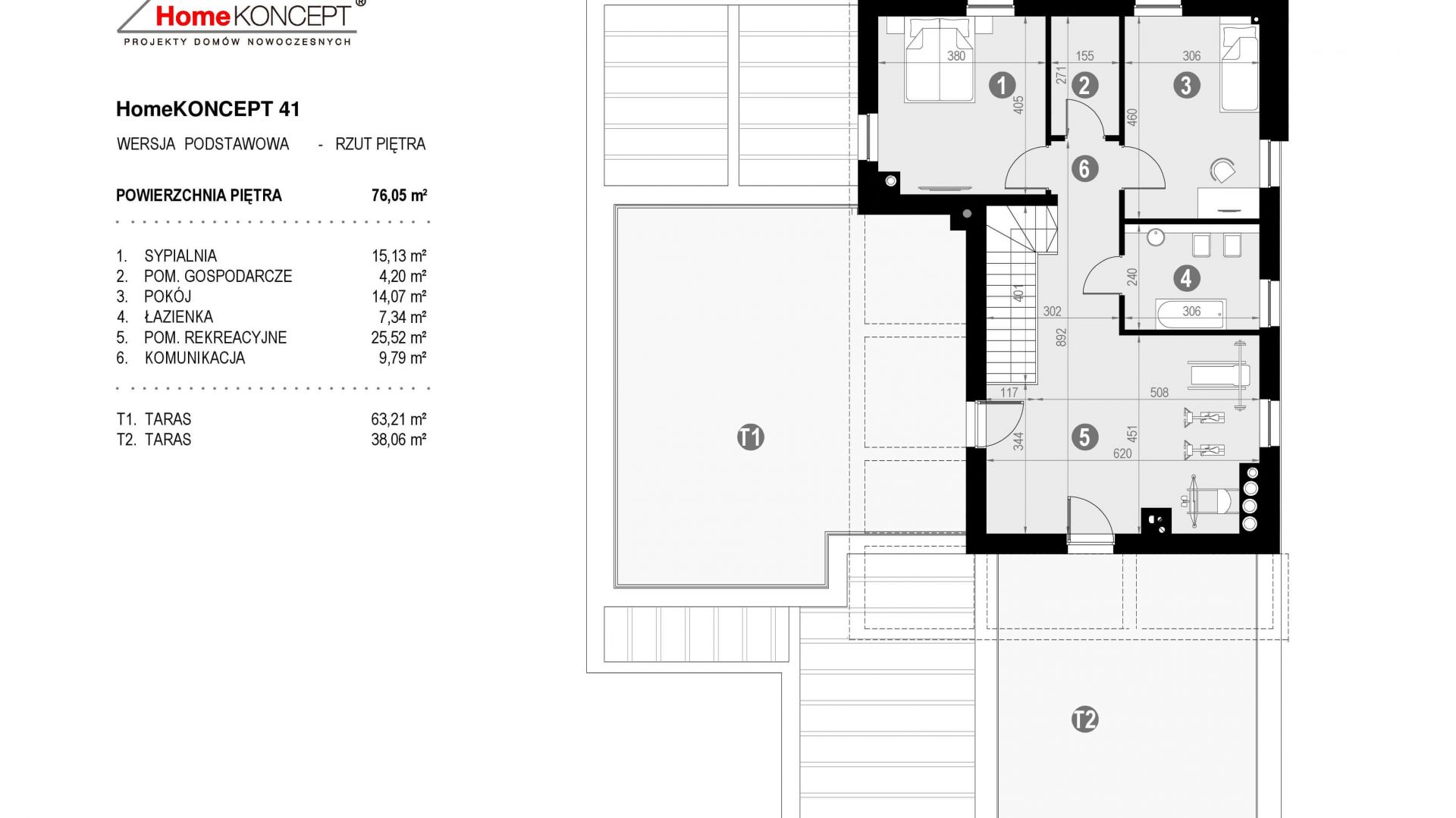 Rzut piętra. Dom HomeKoncept 41. Projekt: Zespół projektowy HomeKoncept. Fot. HomeKoncept