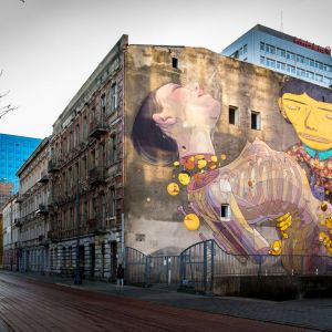 Mural autor Os Gemeos & Aryz, ŁódźFot. The Urban Forms Archive 