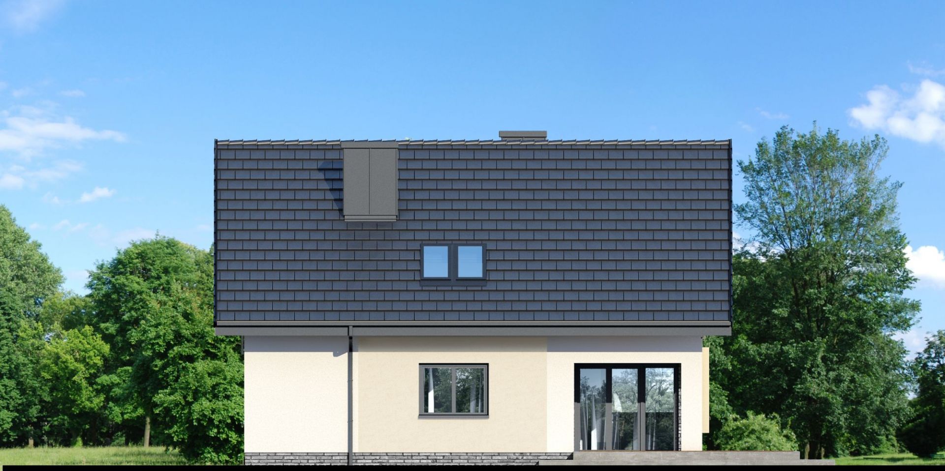 Widok elewacji. Dom w zdrojówkach. Projekt: Zespół Projektowy Archon+, Fot. Archon+