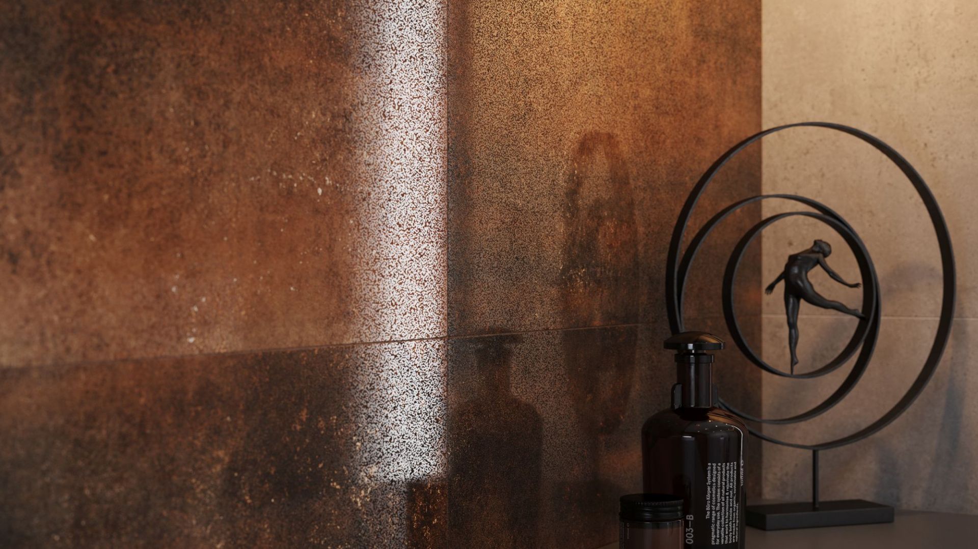 Płytki ceramiczne do łazienki: kolekcja Dern Copper Rust Lappato marki Cersanit. Fot. Cersanit