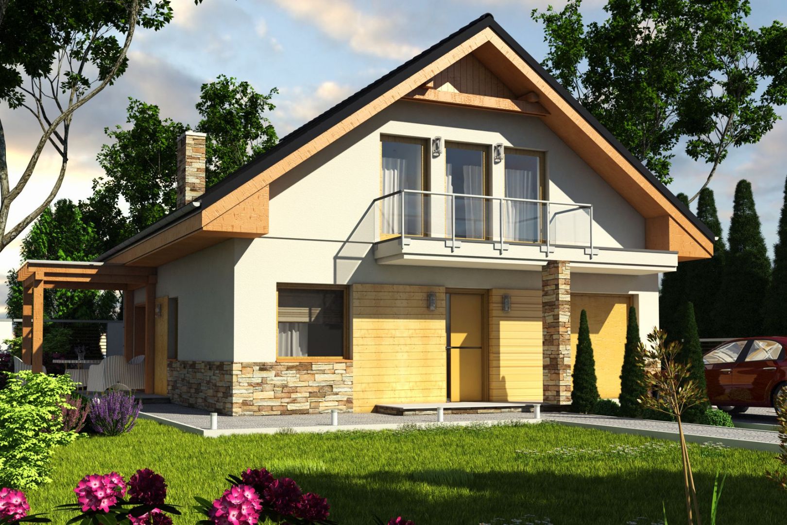 Mały domek na działkę o minimalnej szerokości 17,70, przeznaczony dla 3-4-osobowej rodziny. Projekt Jarząbek, Dom dla Ciebie - Pracownia Projektowa Archeco.
