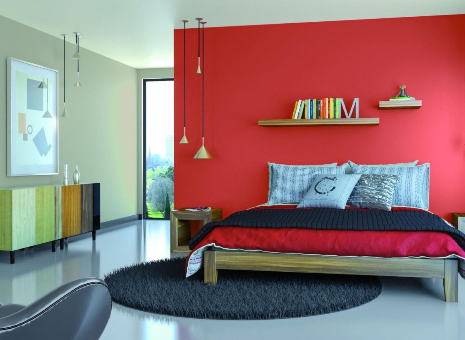 Ognista czerwień to doskonały pomysł na zaaranżowanie sypialni. Fot. FFiL Śnieżka 