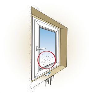 Brak prawidłowego zabezpieczenia połączenia okna z murem powoduje zbieranie się wilgoci. Rys. POiD