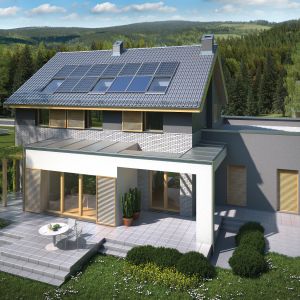 Znakiem rozpoznawczym domów energooszczędnych są instalacje wykorzystujące odnawialne źródła energii, np. kolektory słoneczne. Projekt: Sielski. Fot. Domy Czystej Energii