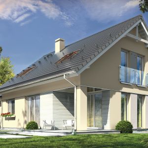 Domy energooszczędne charakteryzują się zwartą bryłą, dobrą termoizolacją i prostym dachem. Projekt: Optymalny. Fot. Dom-Projekt