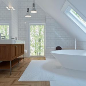 W łazience na uwagę zasługuje piękna, nowoczesna forma wanny. To wręcz element dekoracyjny tego wnętrza. Fot. Z500