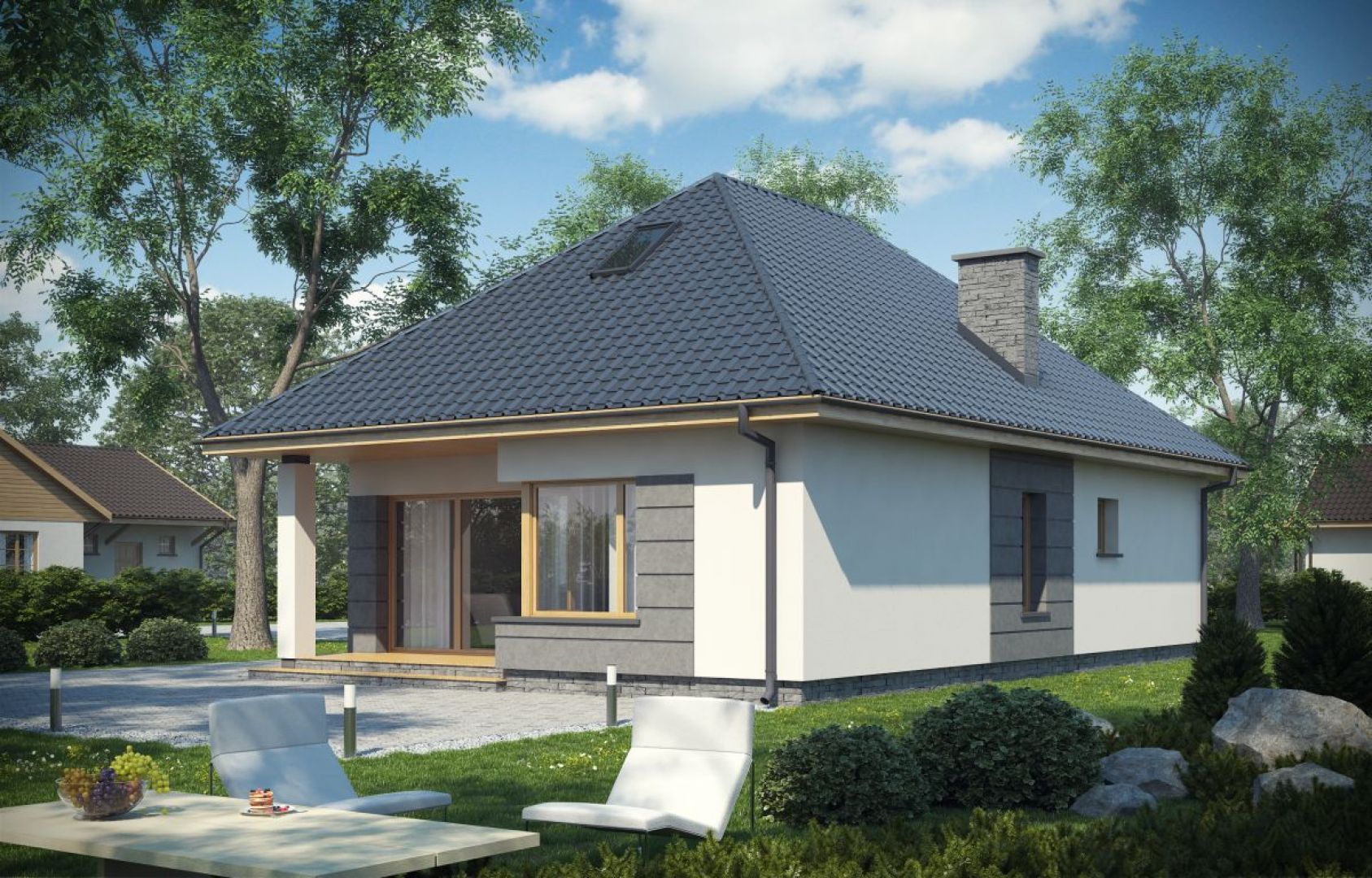 Mały domek parterowy o powierzchni użytkowej 61,64 m² ze strychem. Autor: arch. Krzysztof Wolski, Proj. D148B, Fot. Artinex